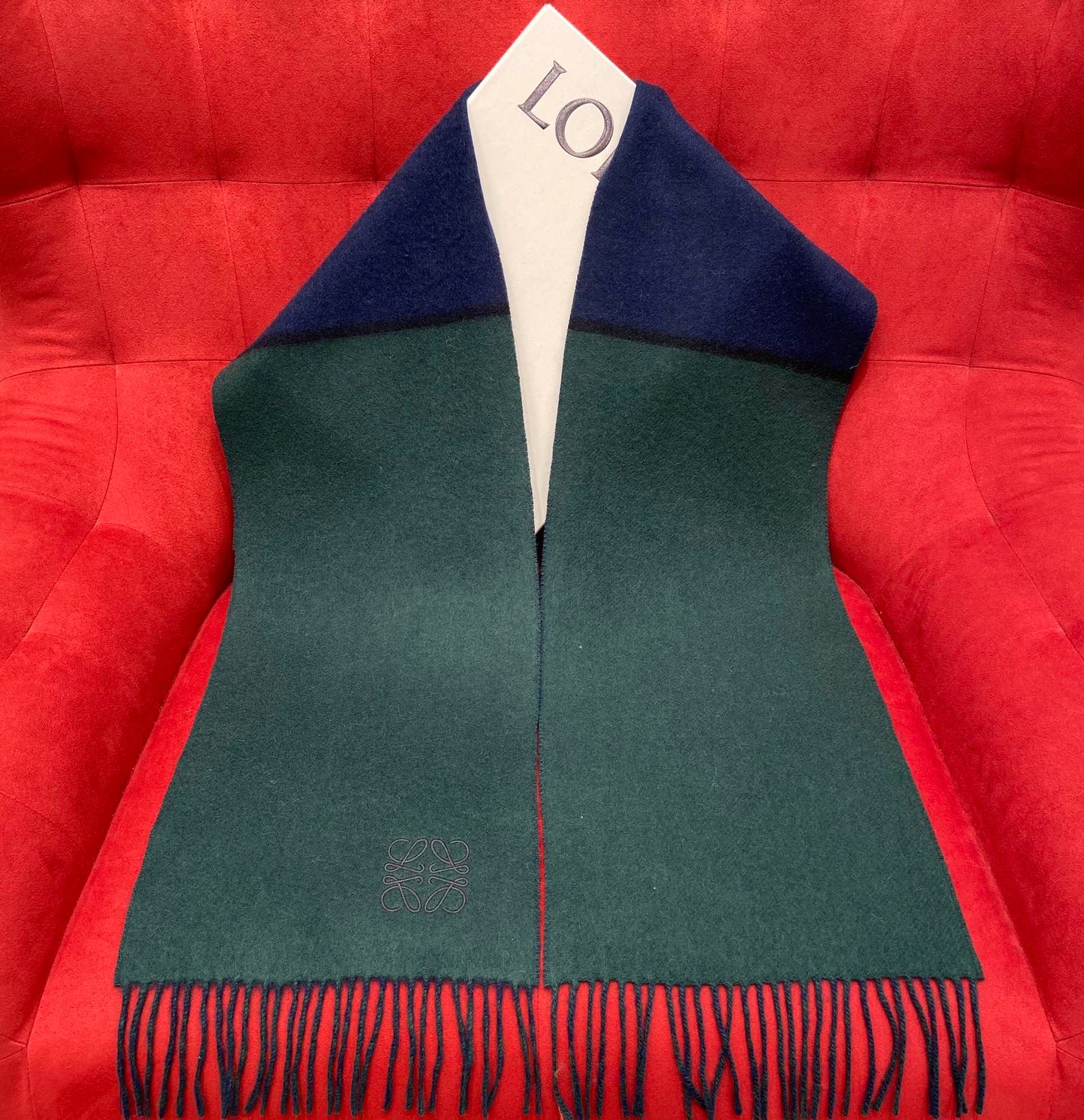 SCARF 180 CM IN GREEN FOREST MIX NAVY BLUE WOOL 410001