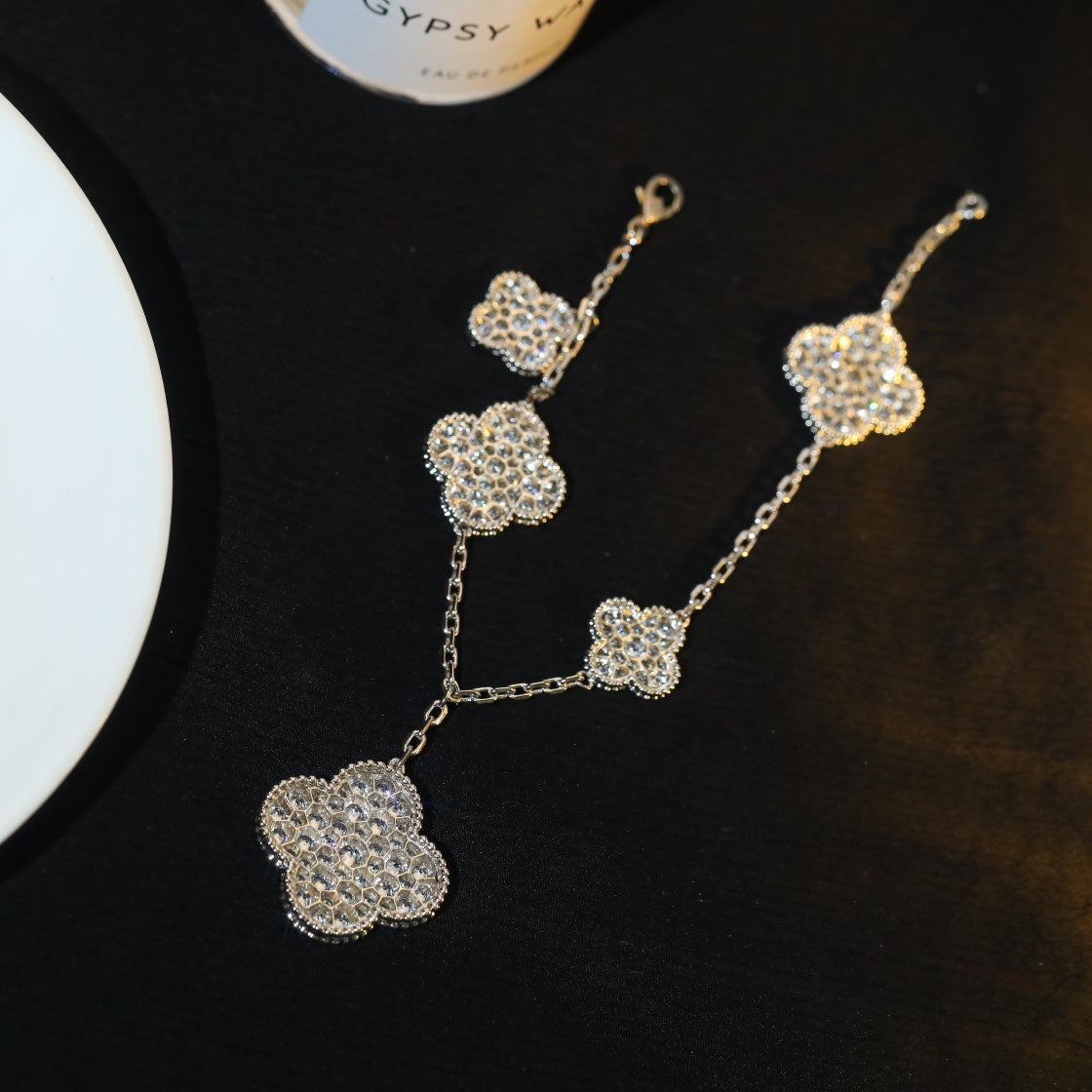 [Royal Jewellery]CLOVER BRACELET 5 MOTIF SILVER DIAMOND PAVED
