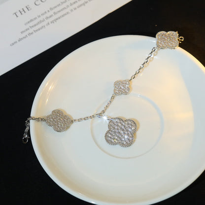 [Royal Jewellery]CLOVER BRACELET 5 MOTIF SILVER DIAMOND PAVED