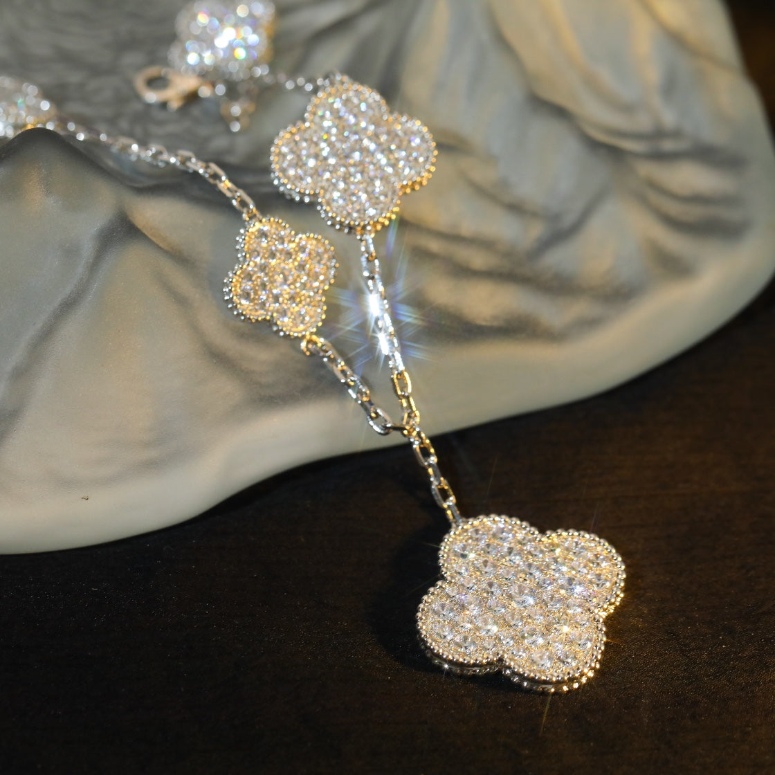 [Royal Jewellery]CLOVER BRACELET 5 MOTIF SILVER DIAMOND PAVED