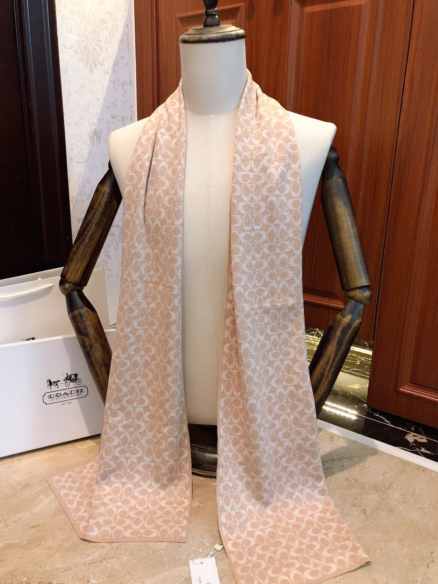 KNIT CASHMERE SCARF CAMEL BROWN MIX WHITE  619591