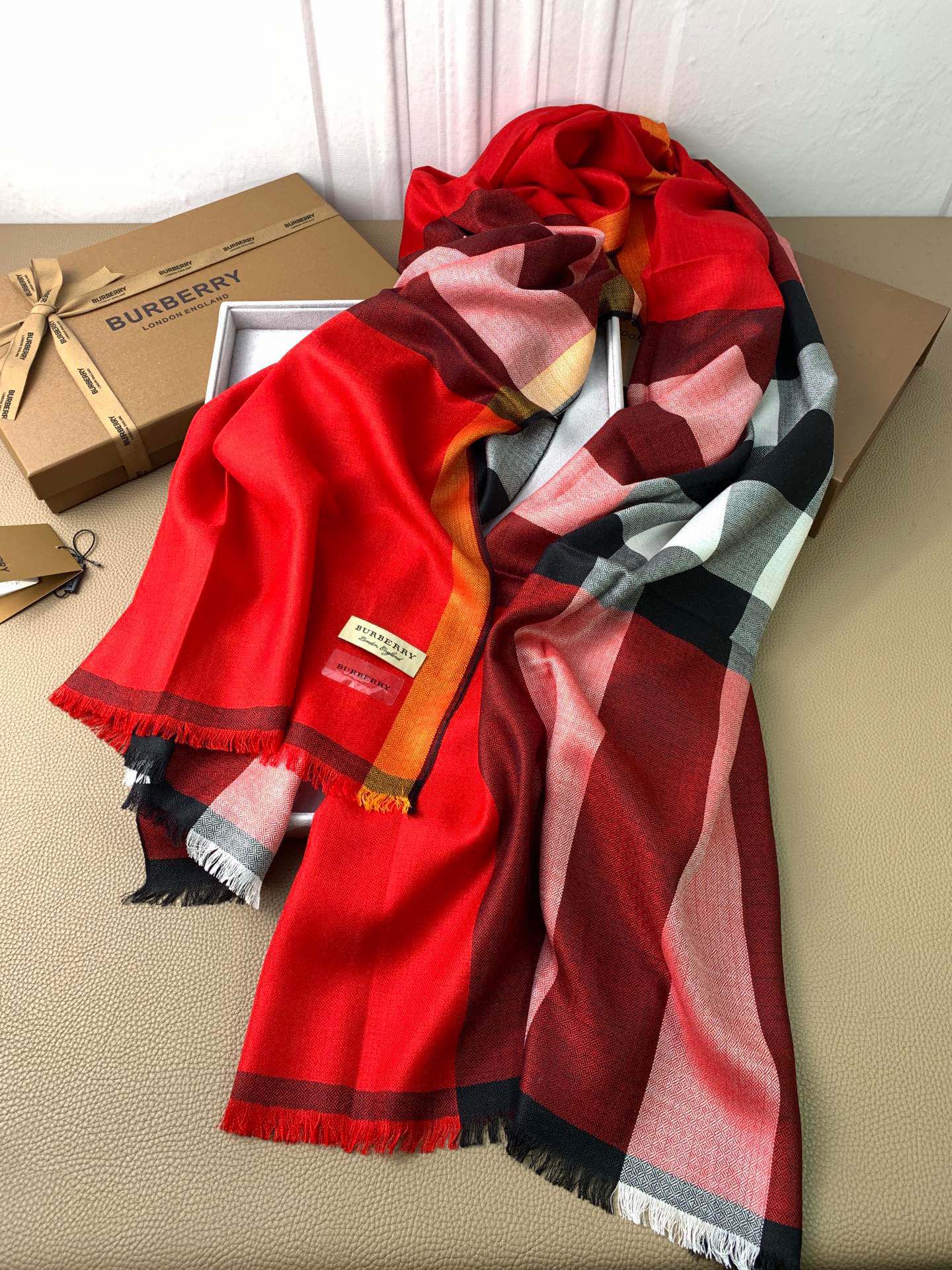 SCARF 200 CM IN ORANGE RED CASHMERE 394730