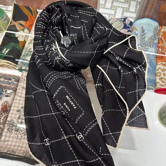 SILK WOOL SQUARE SCARF 140 CM BLACK  393128