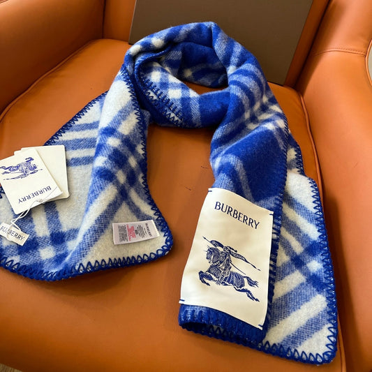 CHECK WOOL 182 CM SCARF COBALT BLUE 405043