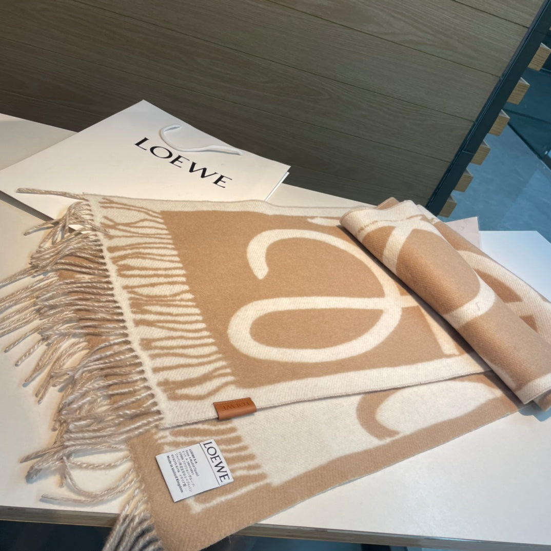 SCARF 180 CM IN CAMEL BEIGE MIX WHITE WOOL AND CASHMERE 415269