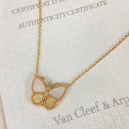 [Royal Jewellery]NEW ROSE GOLD WHITE MOTHER OF PEARL BUTTERFLY NECKLACE