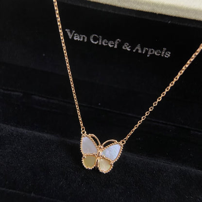 [Royal Jewellery]NEW ROSE GOLD WHITE MOTHER OF PEARL BUTTERFLY NECKLACE