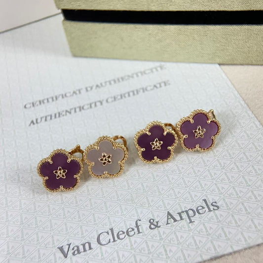 [Royal Jewellery]NEW PURPLE PLUM FRAGRANCE PLUM BLOSSOM GOLD EARRINGS