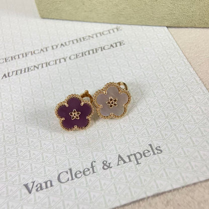 [Royal Jewellery]NEW PURPLE PLUM FRAGRANCE PLUM BLOSSOM GOLD EARRINGS