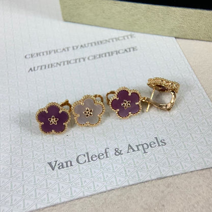 [Royal Jewellery]NEW PURPLE PLUM FRAGRANCE PLUM BLOSSOM GOLD EARRINGS