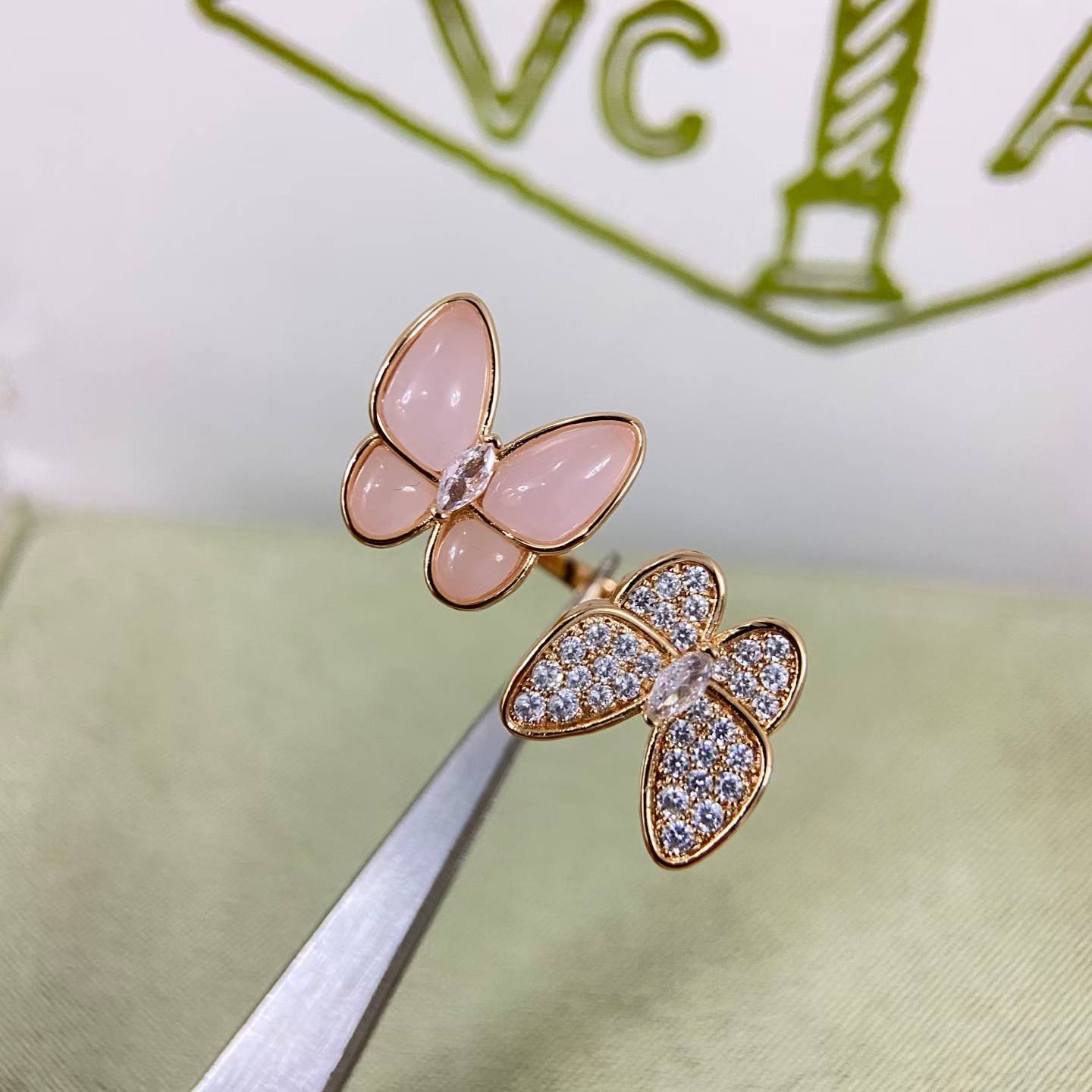 [Royal Jewellery]TWIN BUTTERFLY NEW DIAMOND & PINK BUTTERFLY RING