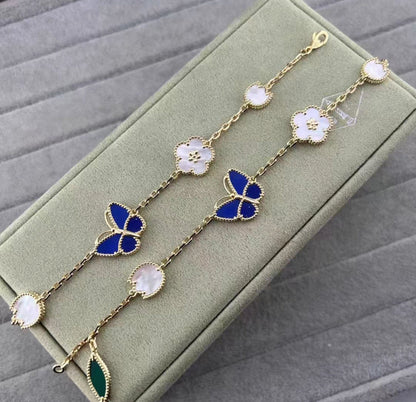 [Royal Jewellery ]LUCKY SPRING GOLD BLUESTONE WHITE MOTHER-OF-PEARL BRACELET