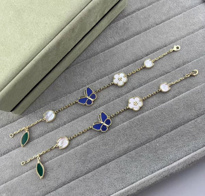 [Royal Jewellery ]LUCKY SPRING GOLD BLUESTONE WHITE MOTHER-OF-PEARL BRACELET