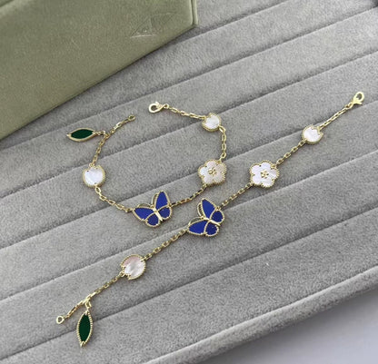 [Royal Jewellery ]LUCKY SPRING GOLD BLUESTONE WHITE MOTHER-OF-PEARL BRACELET
