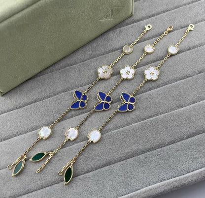 [Royal Jewellery ]LUCKY SPRING GOLD BLUESTONE WHITE MOTHER-OF-PEARL BRACELET