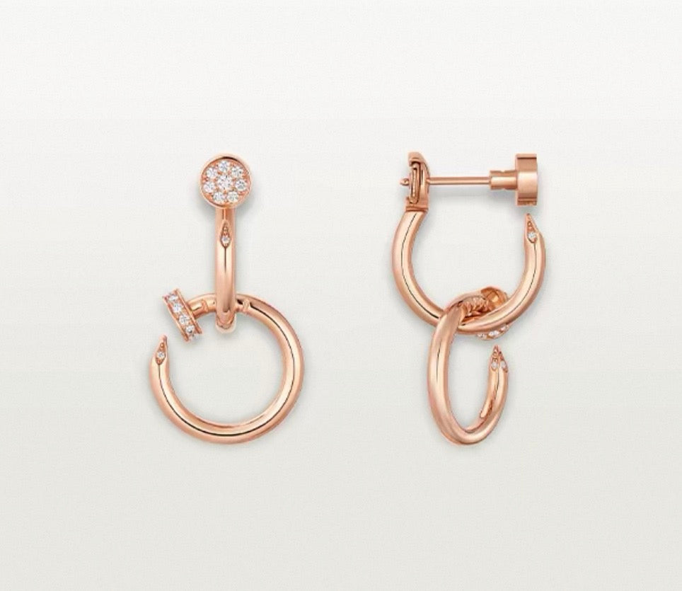 [Royal Jewellery]NAIL COLLECTION DIAMOND SET DOUBLE HOOP EARRINGS
