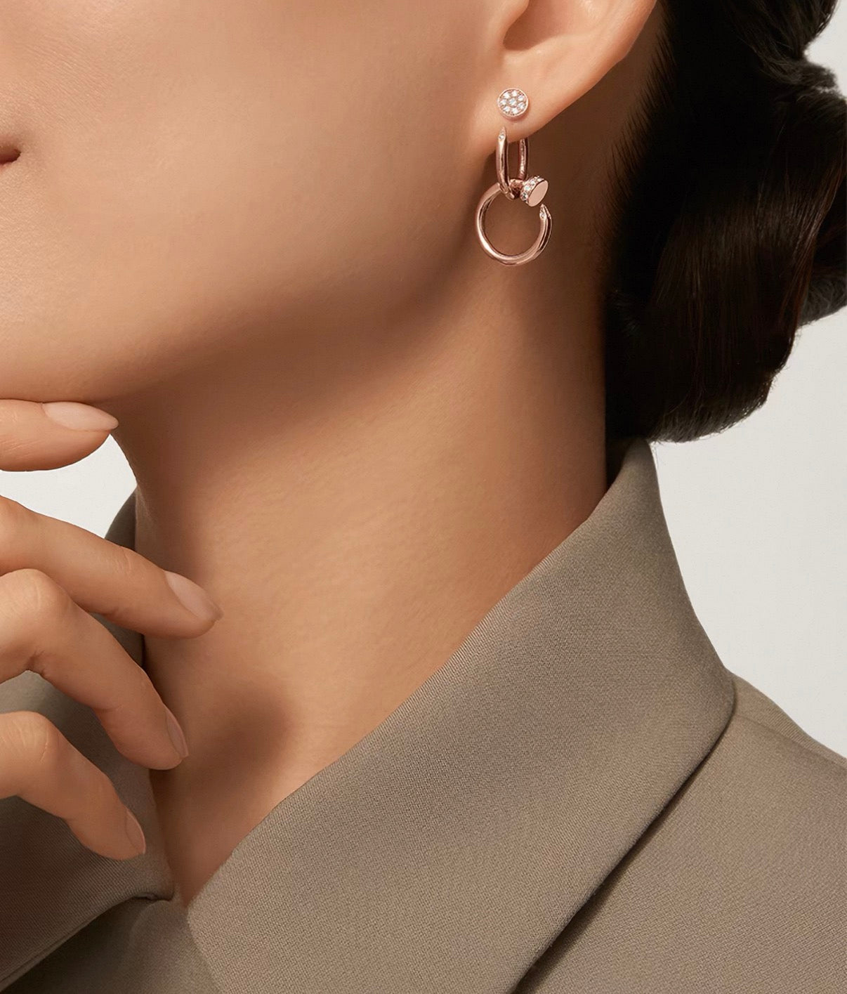 [Royal Jewellery]NAIL COLLECTION DIAMOND SET DOUBLE HOOP EARRINGS