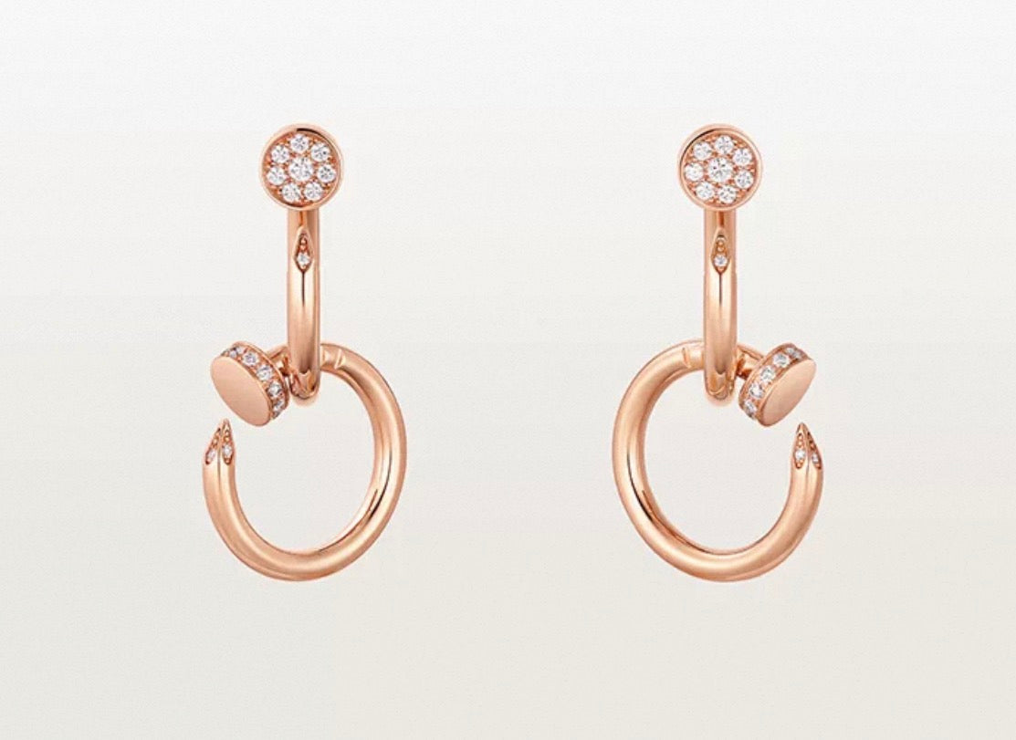 [Royal Jewellery]NAIL COLLECTION DIAMOND SET DOUBLE HOOP EARRINGS