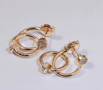 [Royal Jewellery]NAIL COLLECTION DIAMOND SET DOUBLE HOOP EARRINGS
