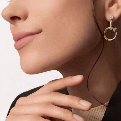 [Royal Jewellery]NAIL COLLECTION DIAMOND SET DOUBLE HOOP EARRINGS