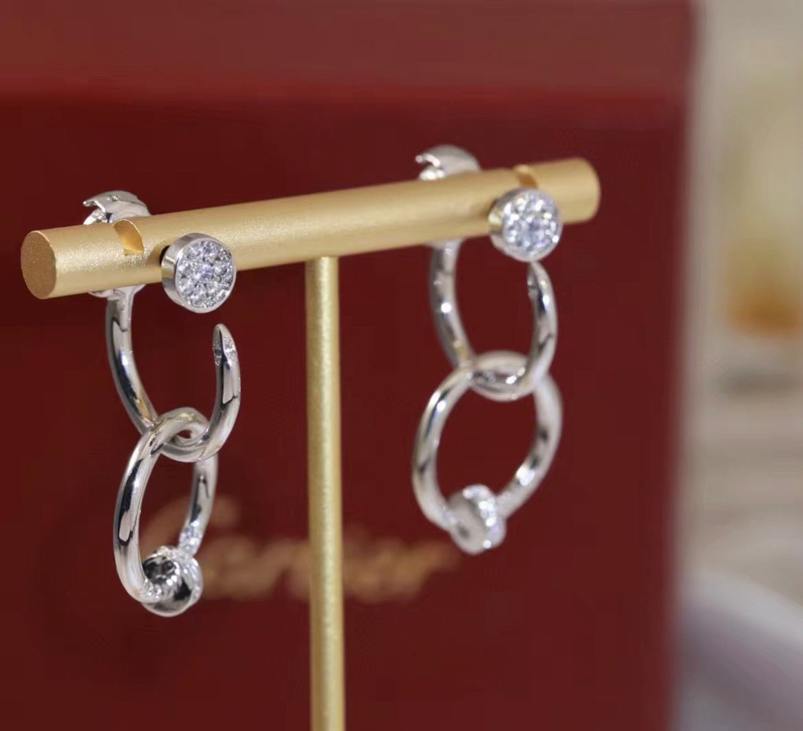 [Royal Jewellery]NAIL COLLECTION DIAMOND SET DOUBLE HOOP EARRINGS