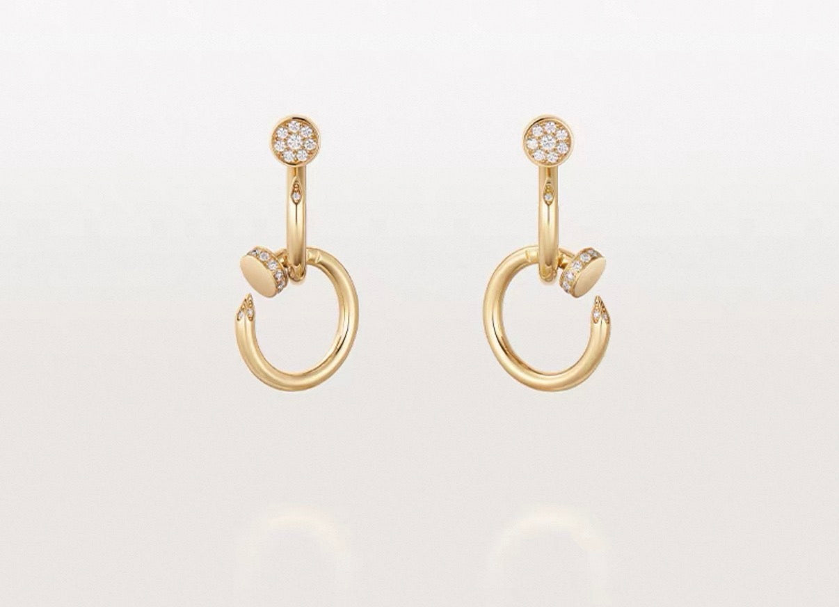 [Royal Jewellery]NAIL COLLECTION DIAMOND SET DOUBLE HOOP EARRINGS