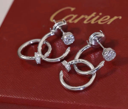 [Royal Jewellery]NAIL COLLECTION DIAMOND SET DOUBLE HOOP EARRINGS