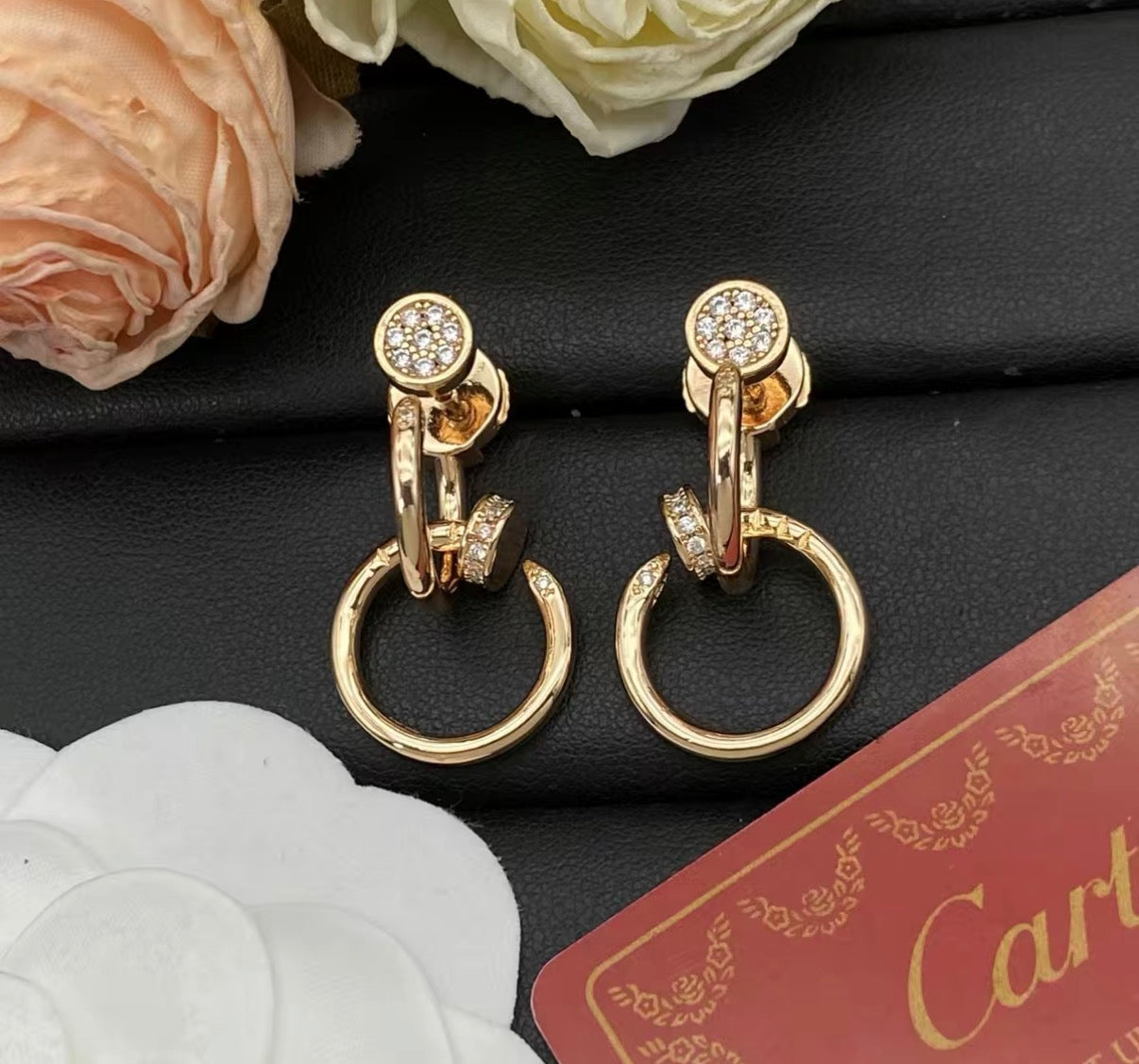 [Royal Jewellery]NAIL COLLECTION DIAMOND SET DOUBLE HOOP EARRINGS