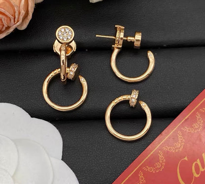 [Royal Jewellery]NAIL COLLECTION DIAMOND SET DOUBLE HOOP EARRINGS