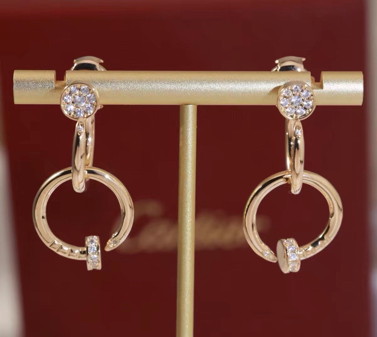 [Royal Jewellery]NAIL COLLECTION DIAMOND SET DOUBLE HOOP EARRINGS