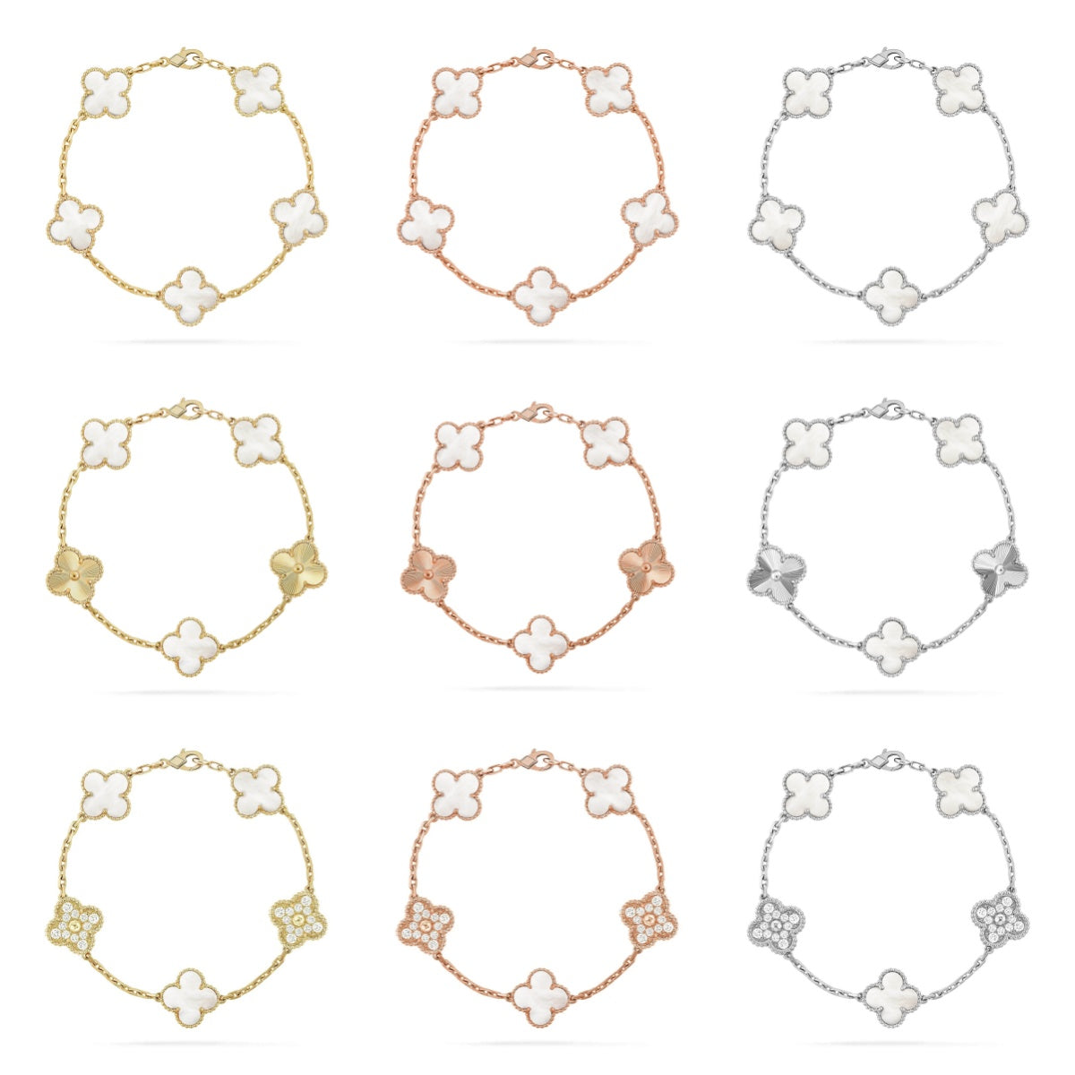 [Royal Jewellery]CLOVER WHITE PEARL MOP 5 MOTIF BRACELET COLLECTION