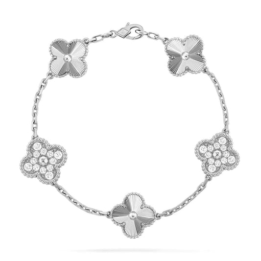 [Royal Jewellery]CLOVER 5 MOTIF SILVER DIAMOND BRACELET