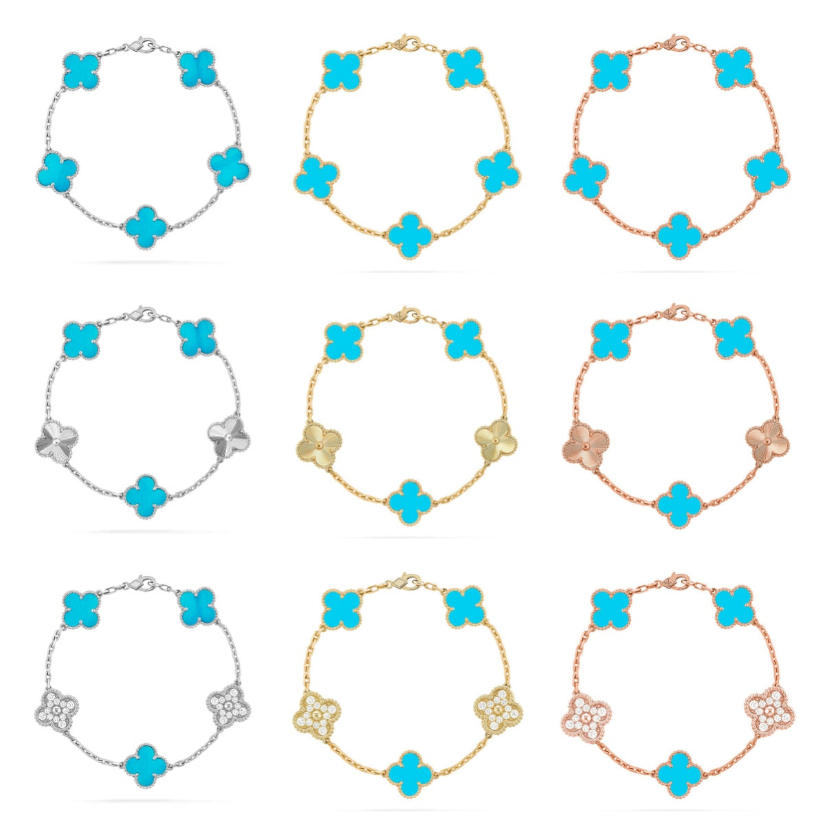 [Royal Jewellery] CLOVER 5 MOTIF TURQUOISE BRACELET COLLECTION