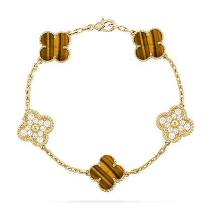 [Royal Jewellery] CLOVER 5 MOTIFS TIGER EYE BRACELET COLLECTION