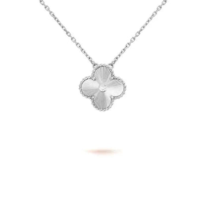 [ROYAL]CLOVER  15MM DIAMOND LASER NECKLACE SILVER