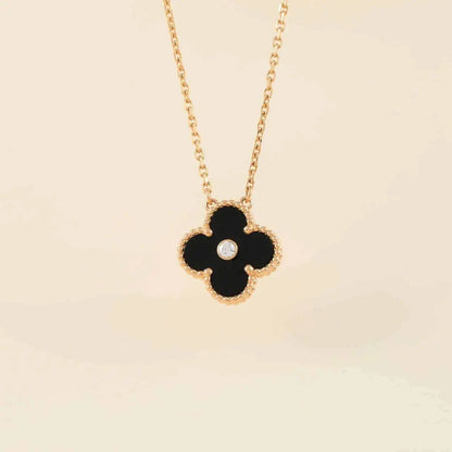 [ROYAL]CLOVER 15MM DIAMOND ONYX NECKLACE