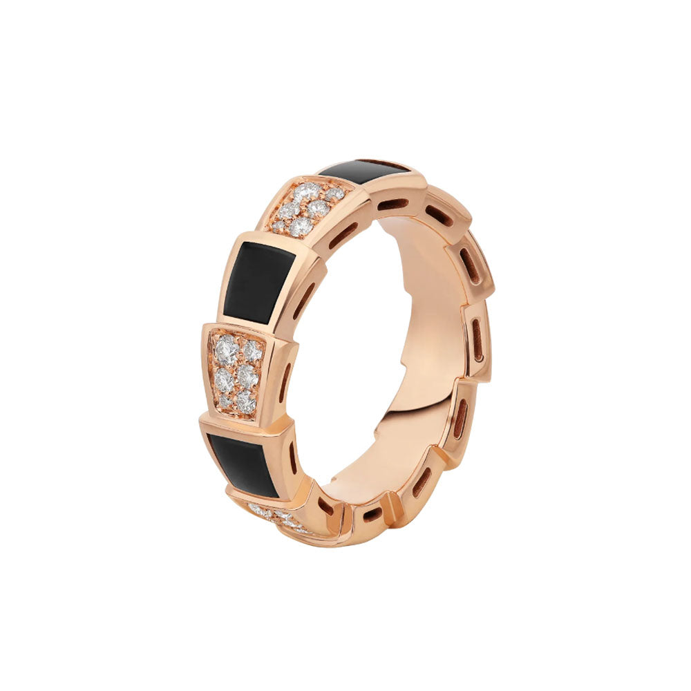 [ROYAL]SERPENTI RING PINK GOLD BLACK MOP DIAMOND PAVED 4MM