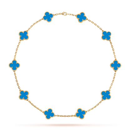 [Royal Jewellery]CLOVER 10 MOTIFS BLUE AGATE NECKLACE