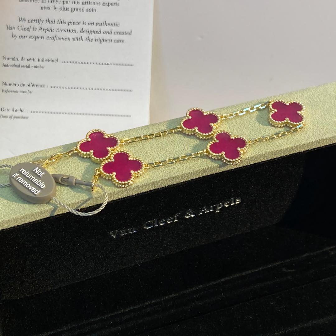 [Royal Jewellery]NEW CLOVER 5 MOTIFS PINK ENAMEL BRACELET