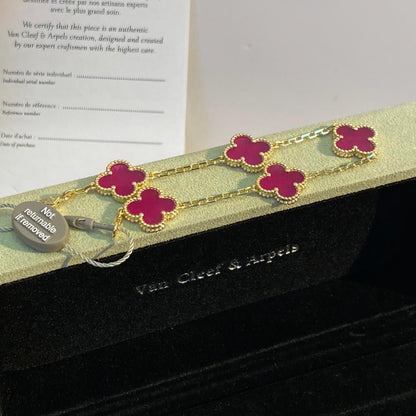 [Royal Jewellery]NEW CLOVER 5 MOTIFS PINK ENAMEL BRACELET