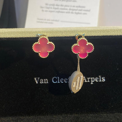 [Royal Jewellery]NEW CLOVER 15MM PINK ENAMEL STUD EARRINGS