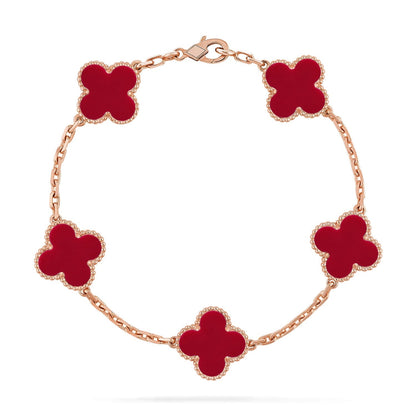 [Royal&Vicky]LUCKY CLOVER 5-MOTIF BRACELET - RED CARNELIAN COLLECTION