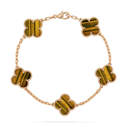 [Royal Jewellery] CLOVER 5 MOTIFS TIGER EYE BRACELET COLLECTION