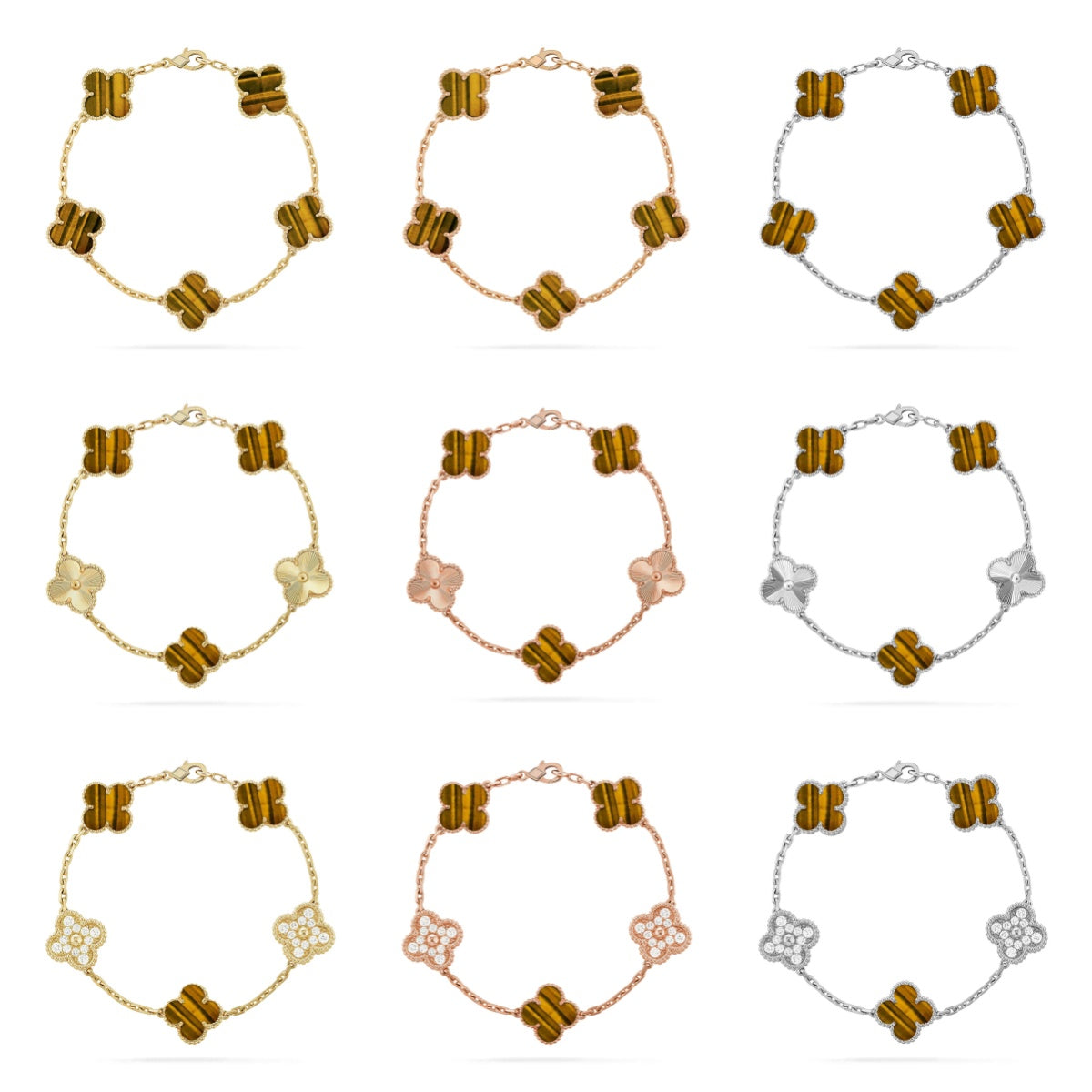 [Royal Jewellery] CLOVER 5 MOTIFS TIGER EYE BRACELET COLLECTION