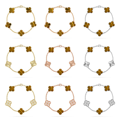 [Royal Jewellery] CLOVER 5 MOTIFS TIGER EYE BRACELET COLLECTION