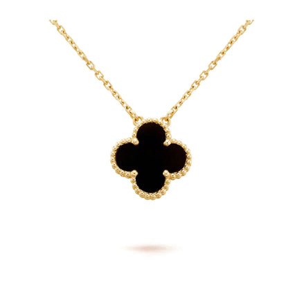 [ROYAL]CLOVER 15MM BLACK ONYX SINGLE FLOWER NECKLACE