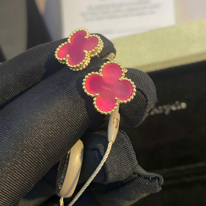 [Royal Jewellery]NEW CLOVER 15MM PINK ENAMEL STUD EARRINGS