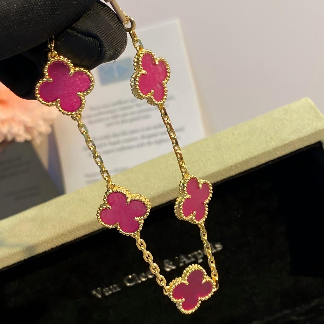 [Royal Jewellery]NEW CLOVER 5 MOTIFS PINK ENAMEL BRACELET