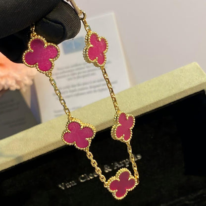 [Royal Jewellery]NEW CLOVER 5 MOTIFS PINK ENAMEL BRACELET