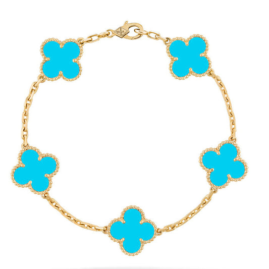 [Royal Jewellery]CLOVER 5 MOTIFS TURQUOISE BRACELET
